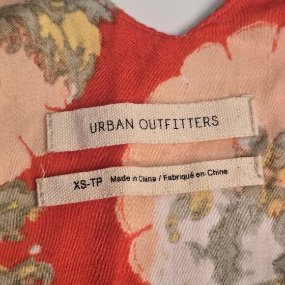 Urban Outfitters Coral Floral Babydoll Midi Dress V-Neck Cap Sleeve Button Sz XS - Picture 6 of 11